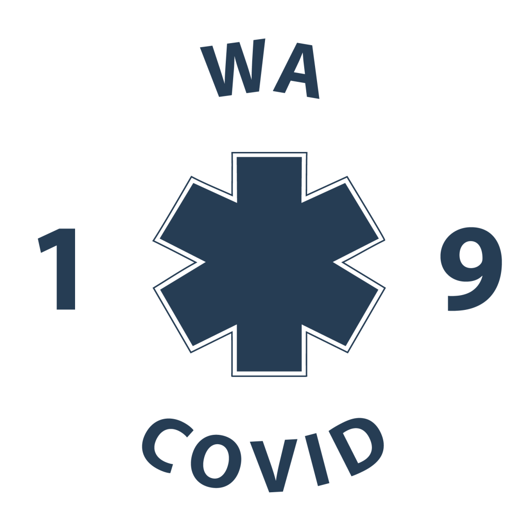 WA COVID 19 logo WA COVID-19 Primary Logo, white shield with navy text